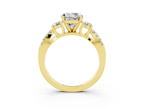Yellow gold Round Cut Moissanite Three-Stone Ring with Pavé Split Shank and Four-Prong Setting_3