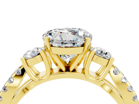 Yellow gold Round Cut Moissanite Three-Stone Ring with Pavé Split Shank and Four-Prong Setting_4