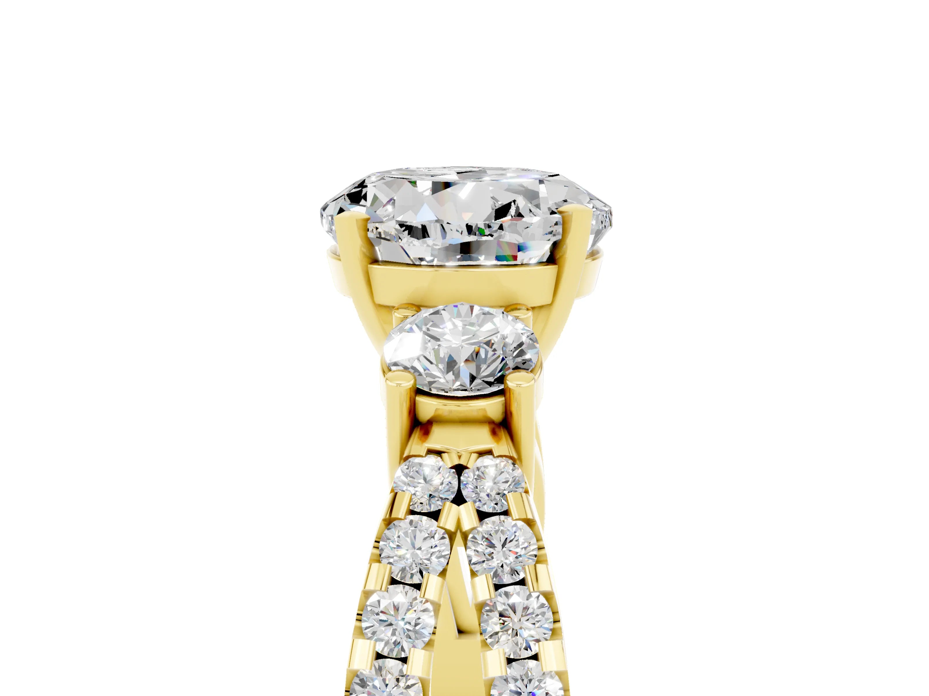 Yellow gold Round Cut Moissanite Three-Stone Ring with Pavé Split Shank and Four-Prong Setting_5