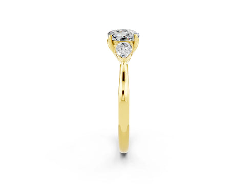 Yellow gold Round Cut Moissanite Three-Stone Ring with Pear Side Stones and Four-Prong Setting_14