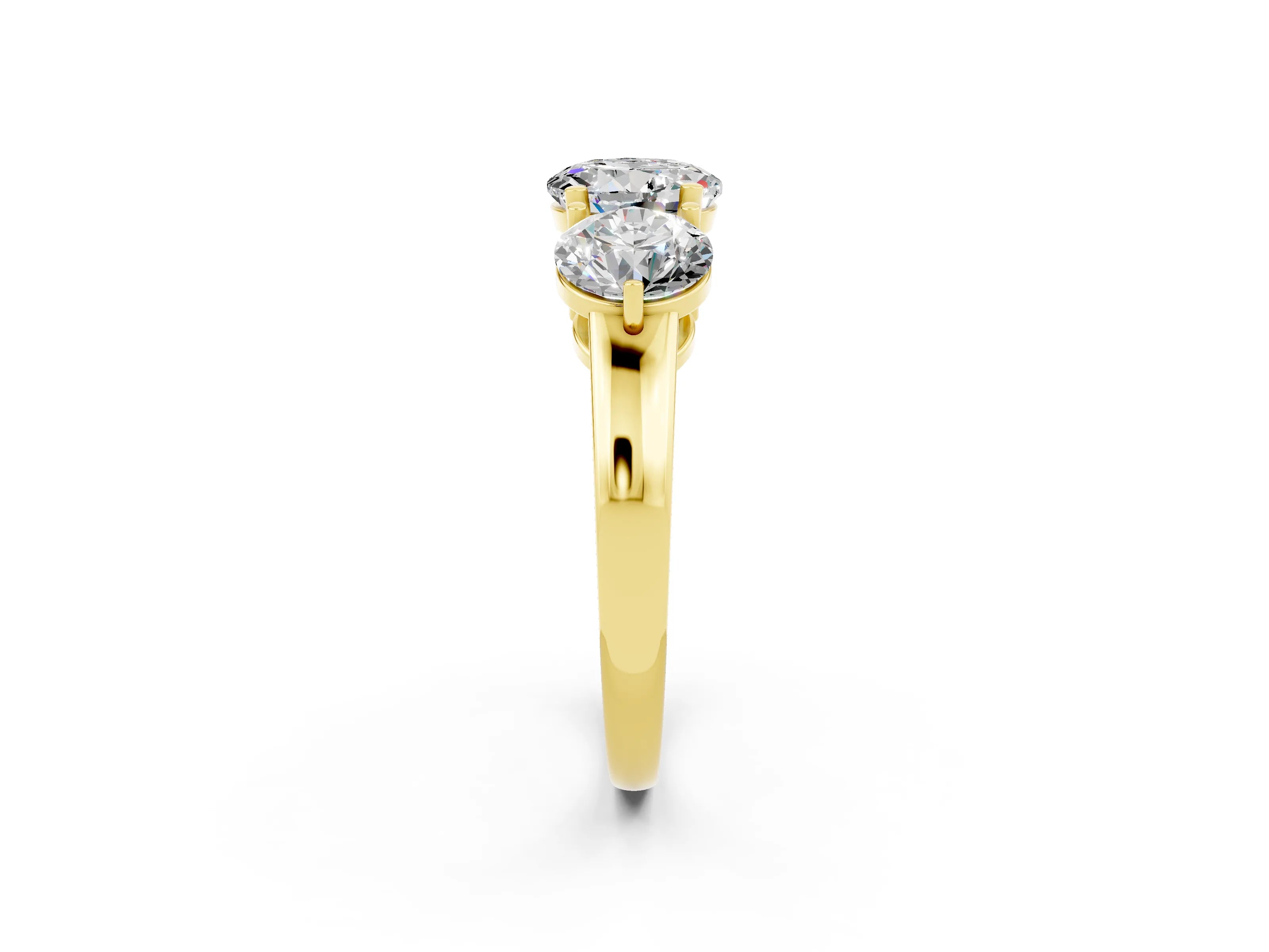 Yellow gold Round Cut Moissanite Three-Stone Ring with Prong Setting and Classic Band_2