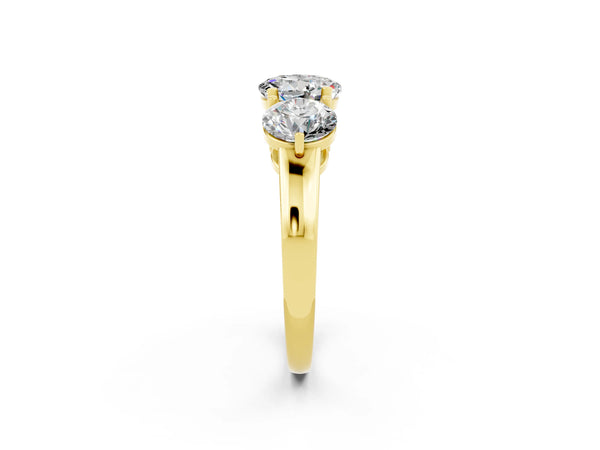 Yellow gold Round Cut Moissanite Three-Stone Ring with Prong Setting and Classic Band