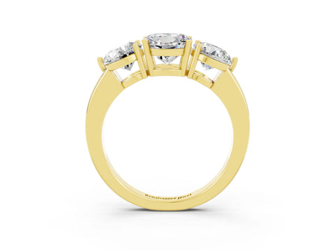 Yellow gold Round Cut Moissanite Three-Stone Ring with Prong Setting and Classic Band_3