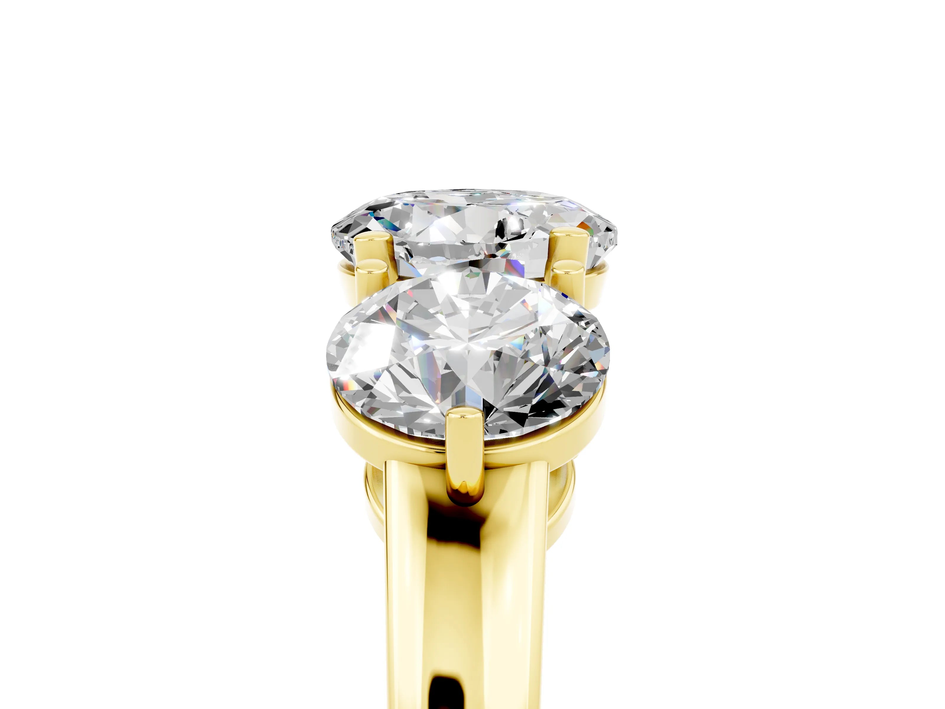 Yellow gold Round Cut Moissanite Three-Stone Ring with Prong Setting and Classic Band_5