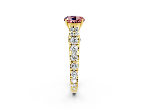 Yellow gold Round Cut Morganite Classic Solitaire Ring with Pavé Band and Four-Prong Setting_2