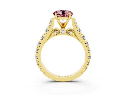 Yellow gold Round Cut Morganite Classic Solitaire Ring with Pavé Band and Four-Prong Setting_3