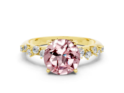 Yellow gold Round Cut Morganite Cluster Side Stone Solitaire Ring with Prong Setting_24