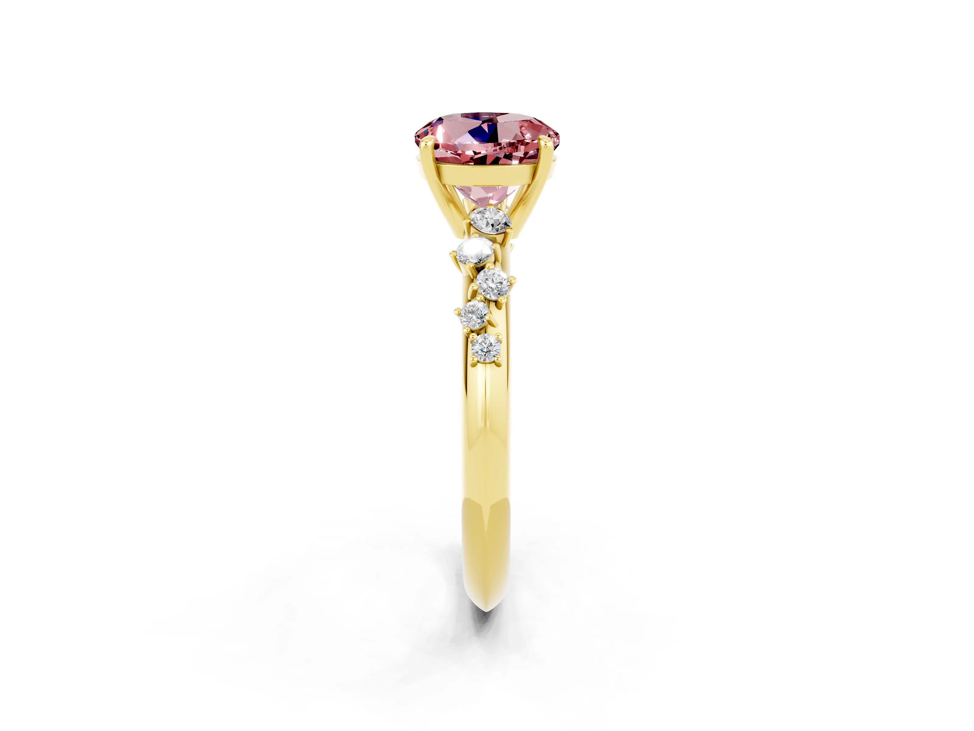 Yellow gold Round Cut Morganite Cluster Side Stone Solitaire Ring with Prong Setting_25