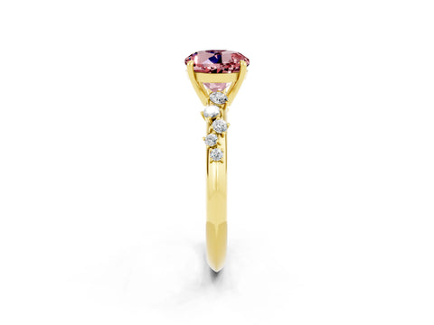 Yellow gold Round Cut Morganite Cluster Side Stone Solitaire Ring with Prong Setting_25