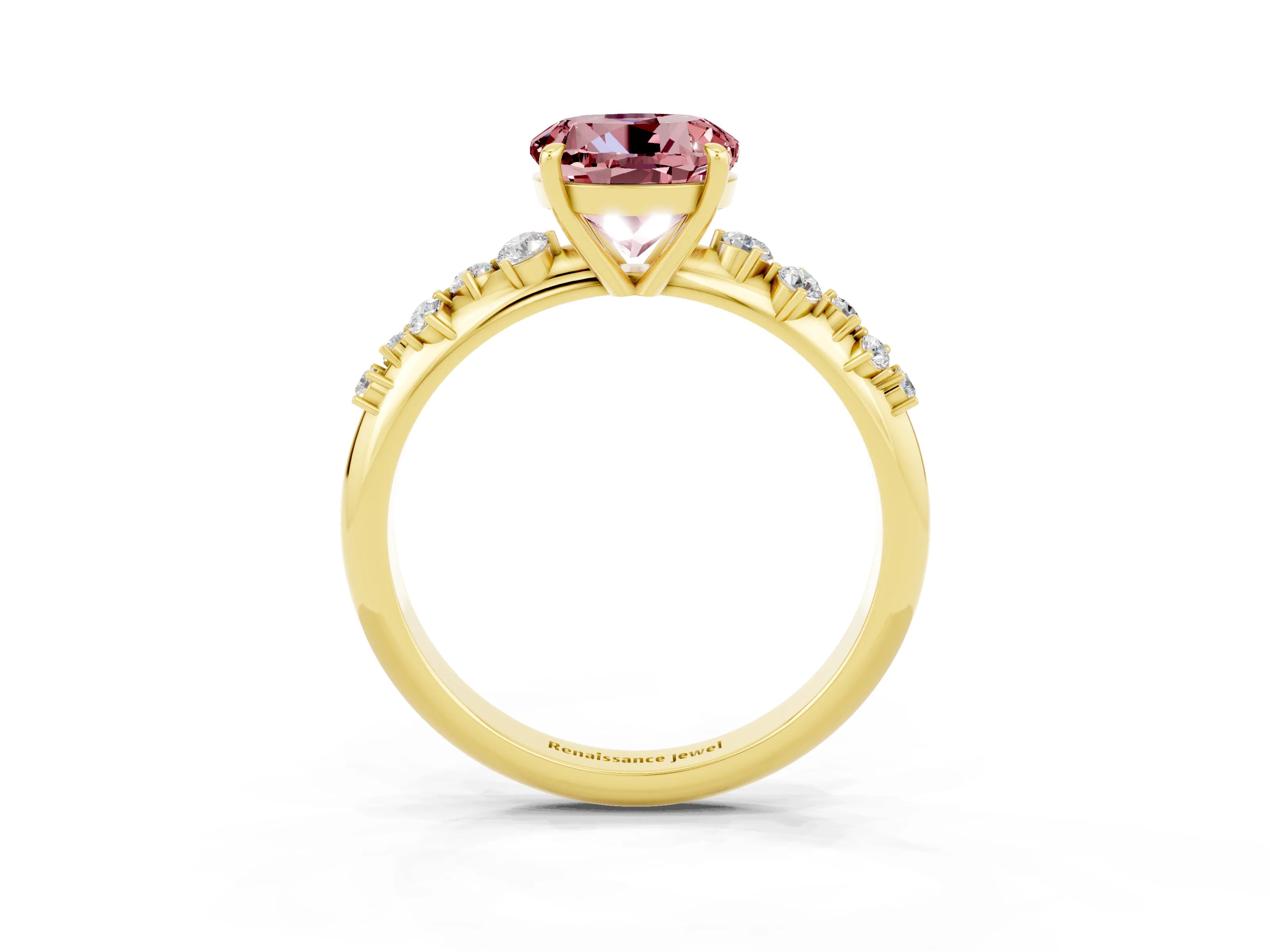 Yellow gold Round Cut Morganite Cluster Side Stone Solitaire Ring with Prong Setting_26