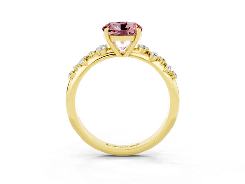 Yellow gold Round Cut Morganite Cluster Side Stone Solitaire Ring with Prong Setting_26