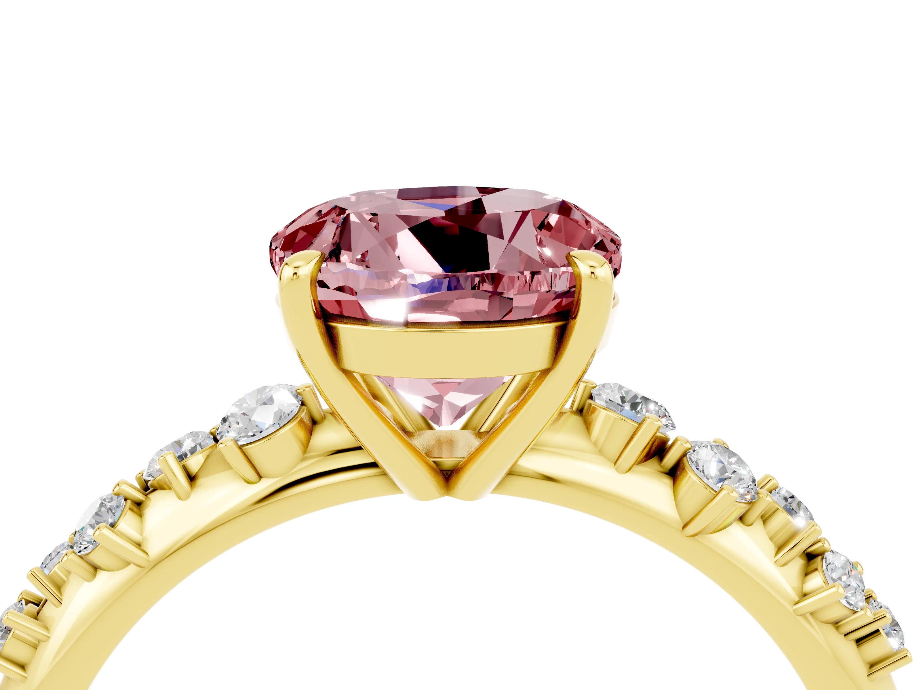 Yellow gold Round Cut Morganite Cluster Side Stone Solitaire Ring with Prong Setting_27