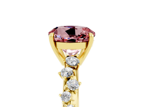 Yellow gold Round Cut Morganite Cluster Side Stone Solitaire Ring with Prong Setting_28