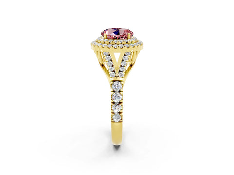 Yellow gold Round Cut Morganite Double Halo Ring with Split Shank and Prong Setting_22