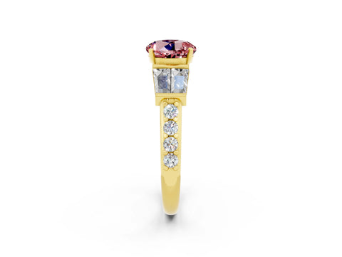 Yellow gold Round Cut Morganite Engagement Ring with Baguette Side Stones and Channel Set Band_2