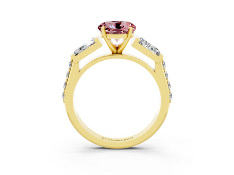 Yellow gold Round Cut Morganite Engagement Ring with Baguette Side Stones and Channel Set Band_3