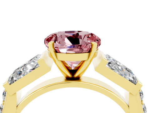 Yellow gold Round Cut Morganite Engagement Ring with Baguette Side Stones and Channel Set Band_4