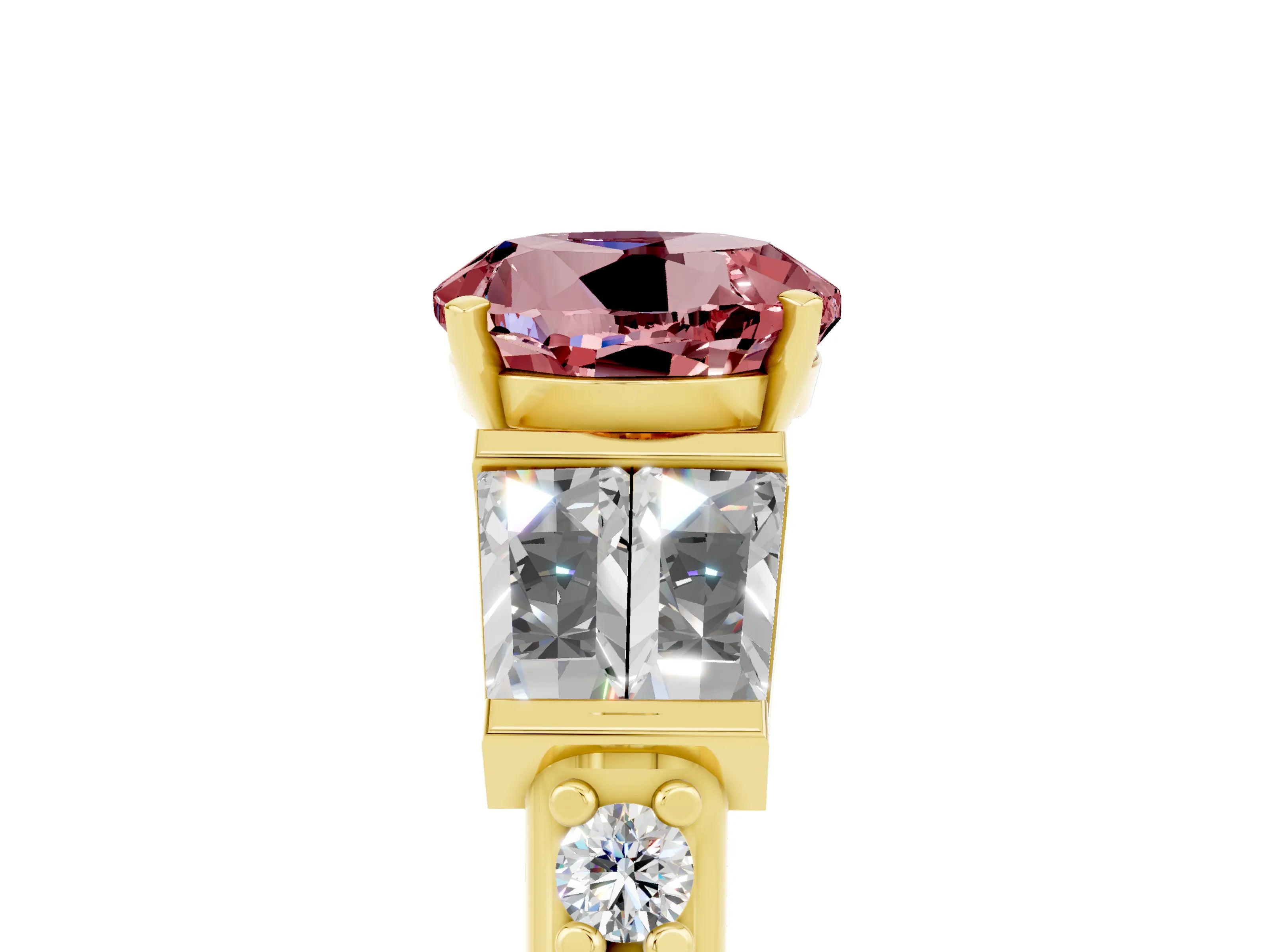 Yellow gold Round Cut Morganite Engagement Ring with Baguette Side Stones and Channel Set Band_5