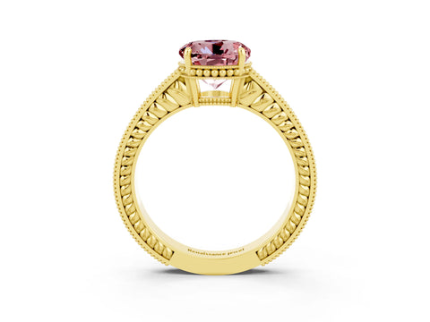Yellow gold Round Cut Morganite Engagement Ring with Milgrain Channel Set Band and Prong Setting_3