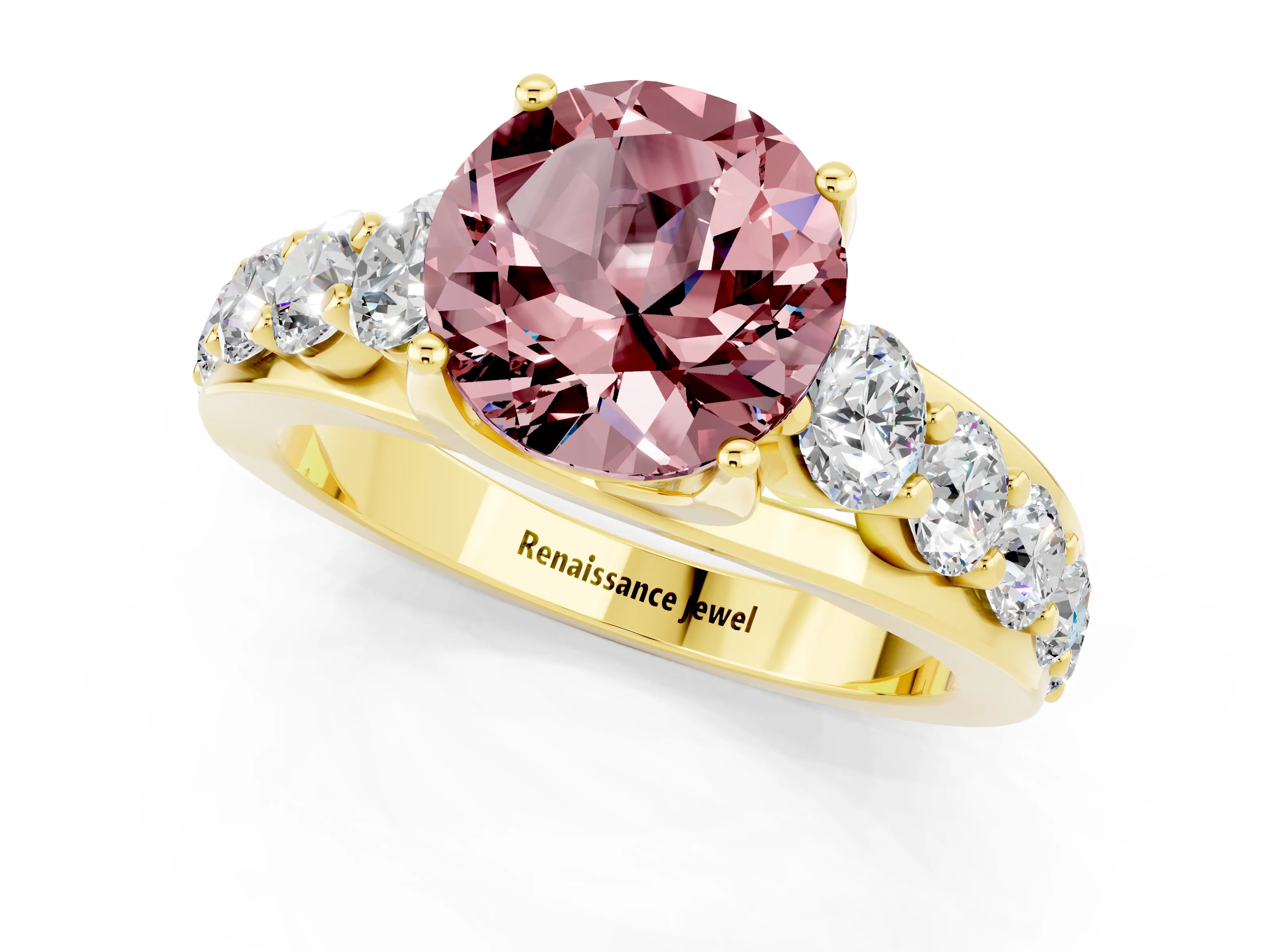 Yellow gold Round Cut Morganite Engagement Ring with Pavé Band and Four-Prong Setting_1