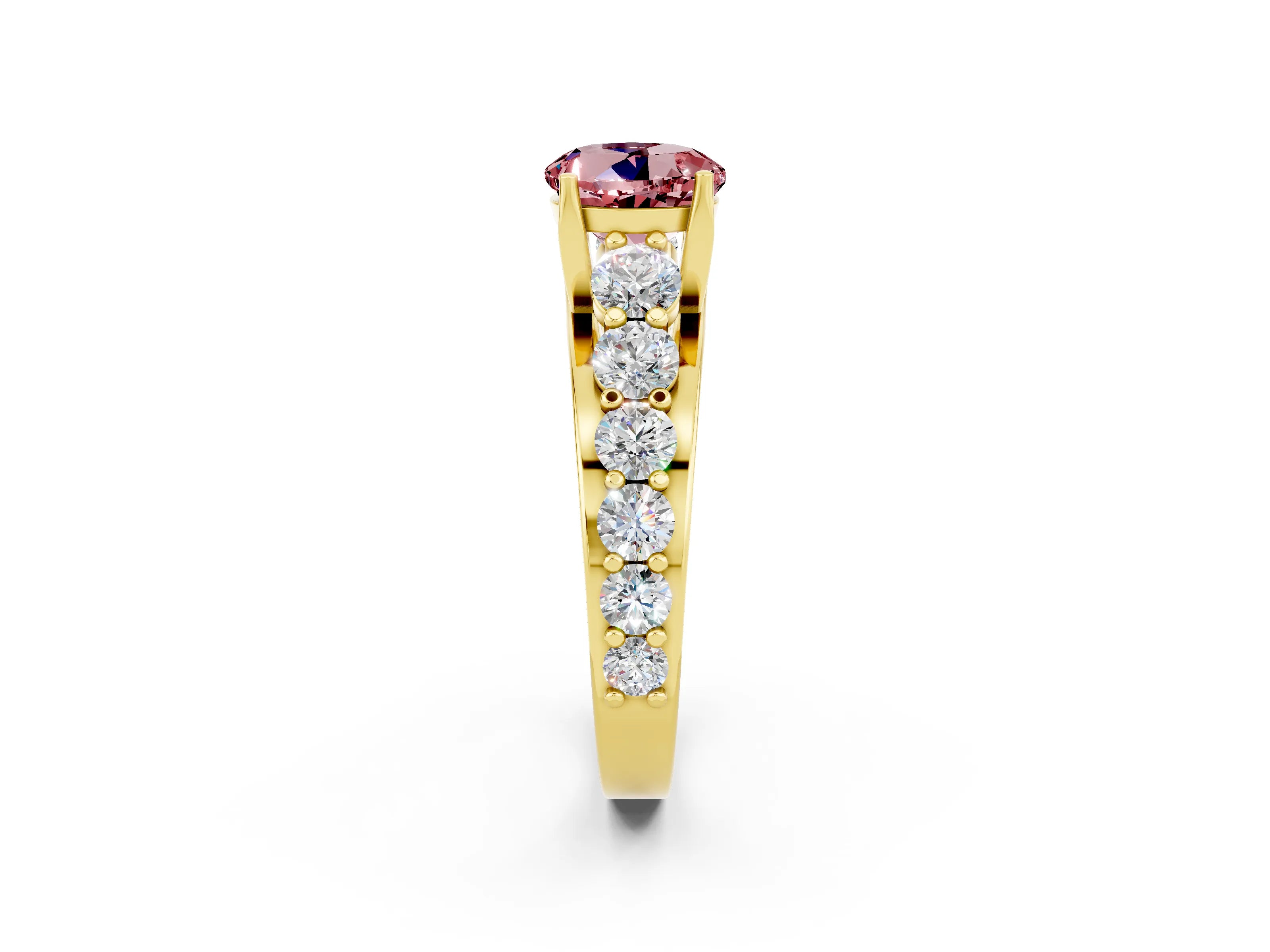 Yellow gold Round Cut Morganite Engagement Ring with Pavé Band and Four-Prong Setting_2