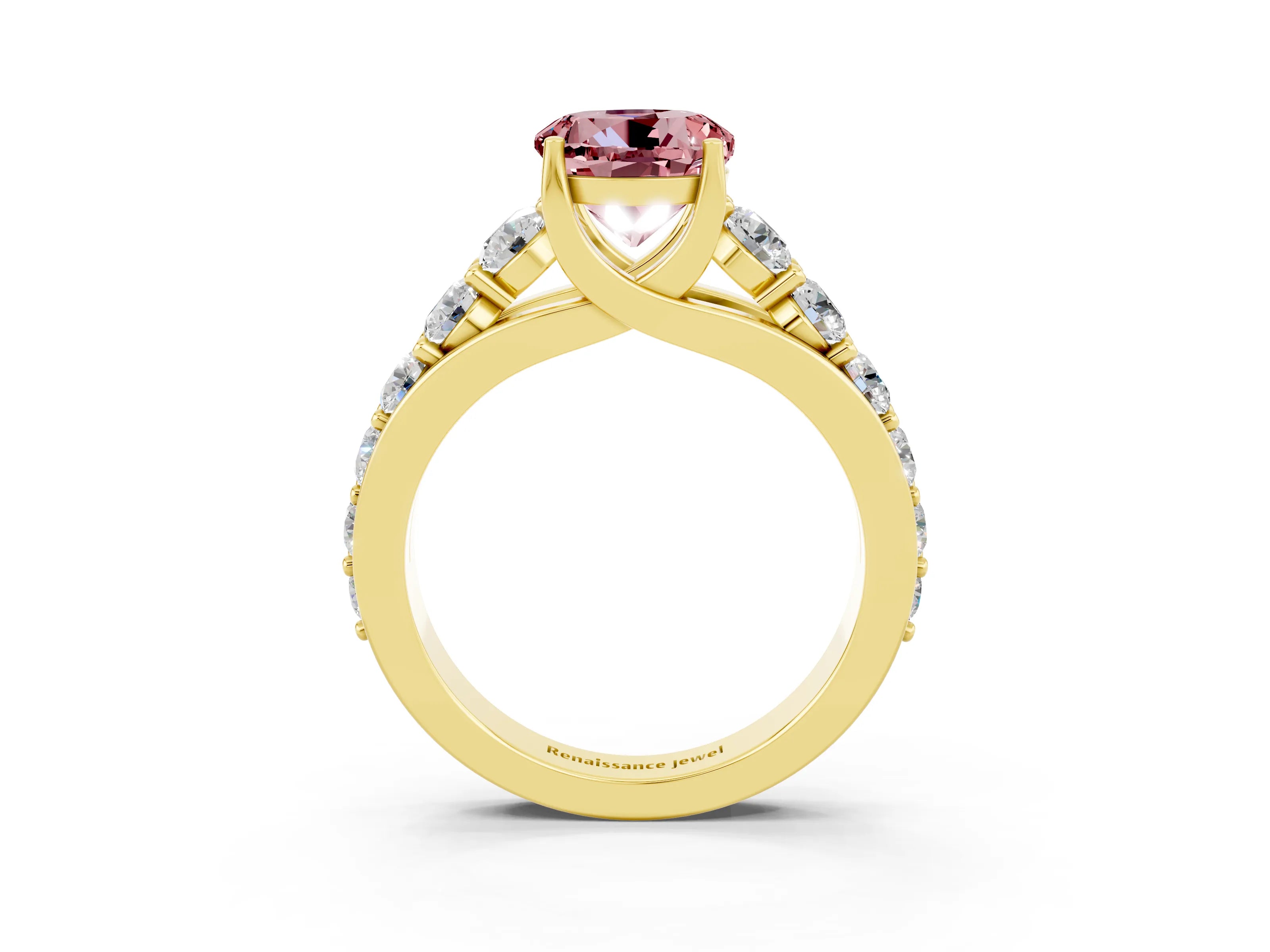 Yellow gold Round Cut Morganite Engagement Ring with Pavé Band and Four-Prong Setting_3
