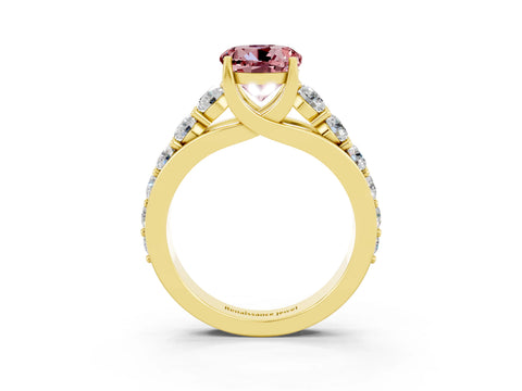 Yellow gold Round Cut Morganite Engagement Ring with Pavé Band and Four-Prong Setting_3