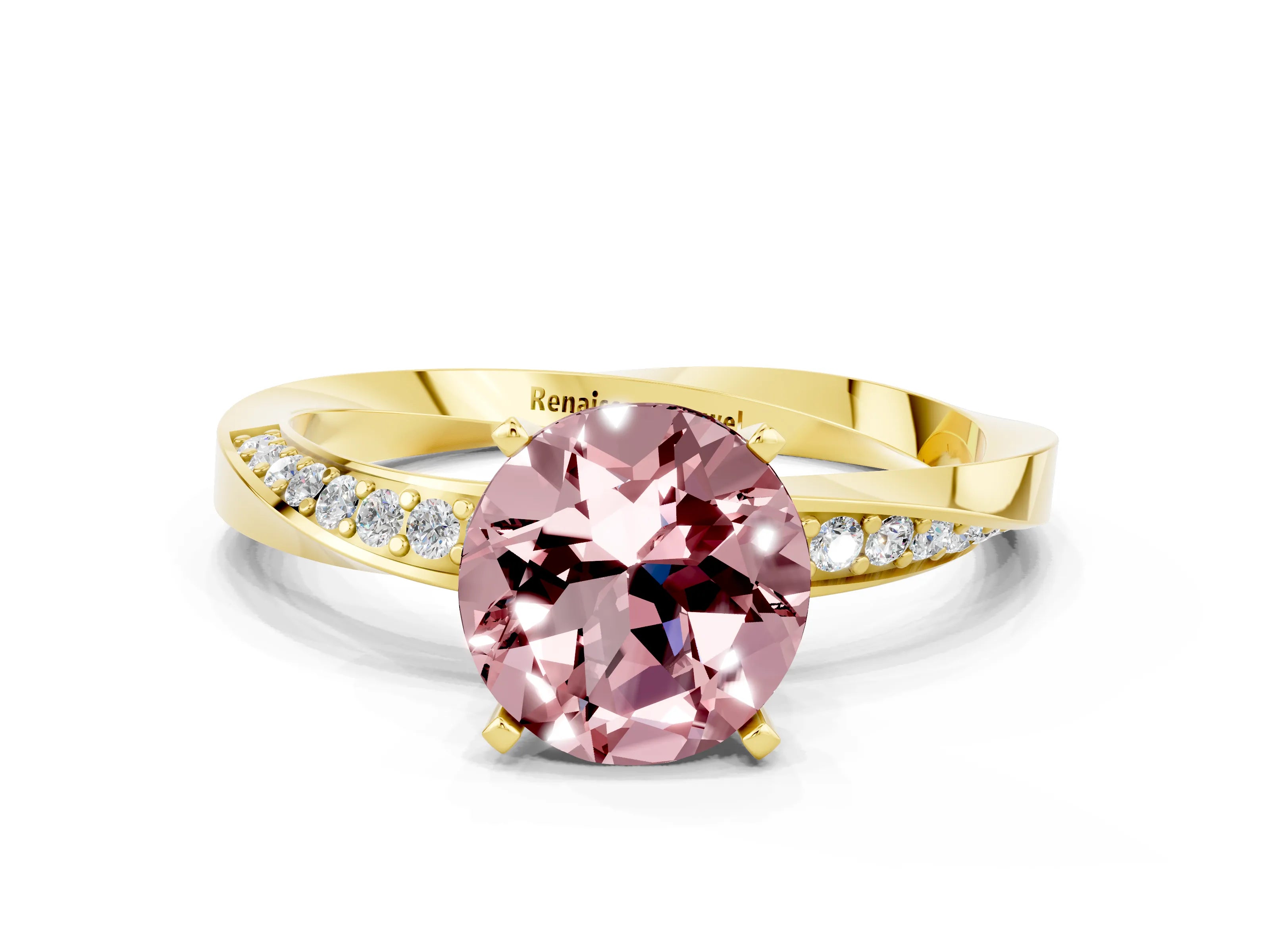 Yellow gold Round Cut Morganite Engagement Ring with Side Stone Accents and Four-Prong Setting_27