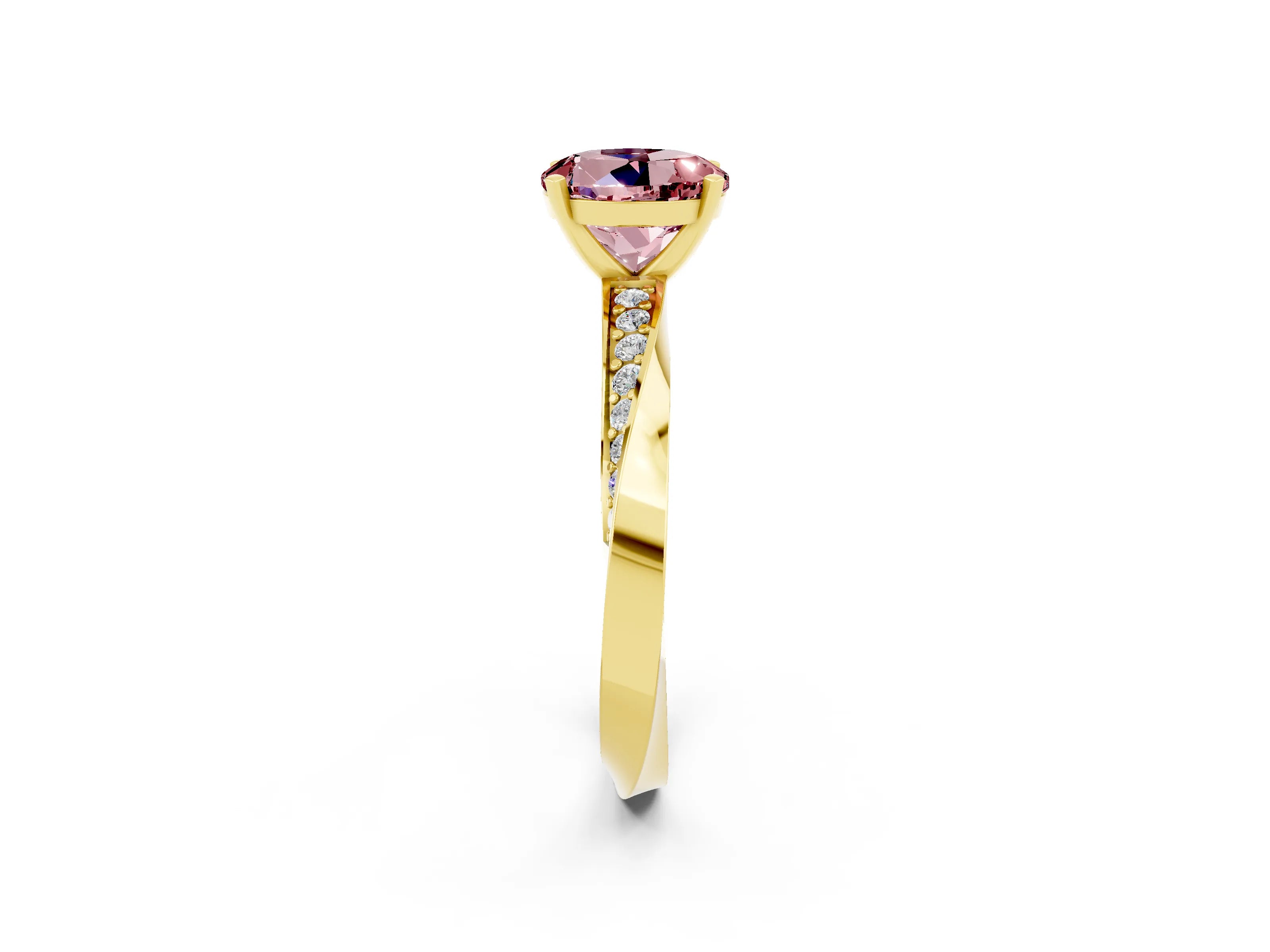 Yellow gold Round Cut Morganite Engagement Ring with Side Stone Accents and Four-Prong Setting_29