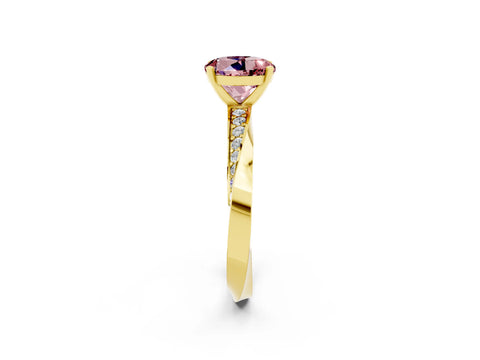 Yellow gold Round Cut Morganite Engagement Ring with Side Stone Accents and Four-Prong Setting_29