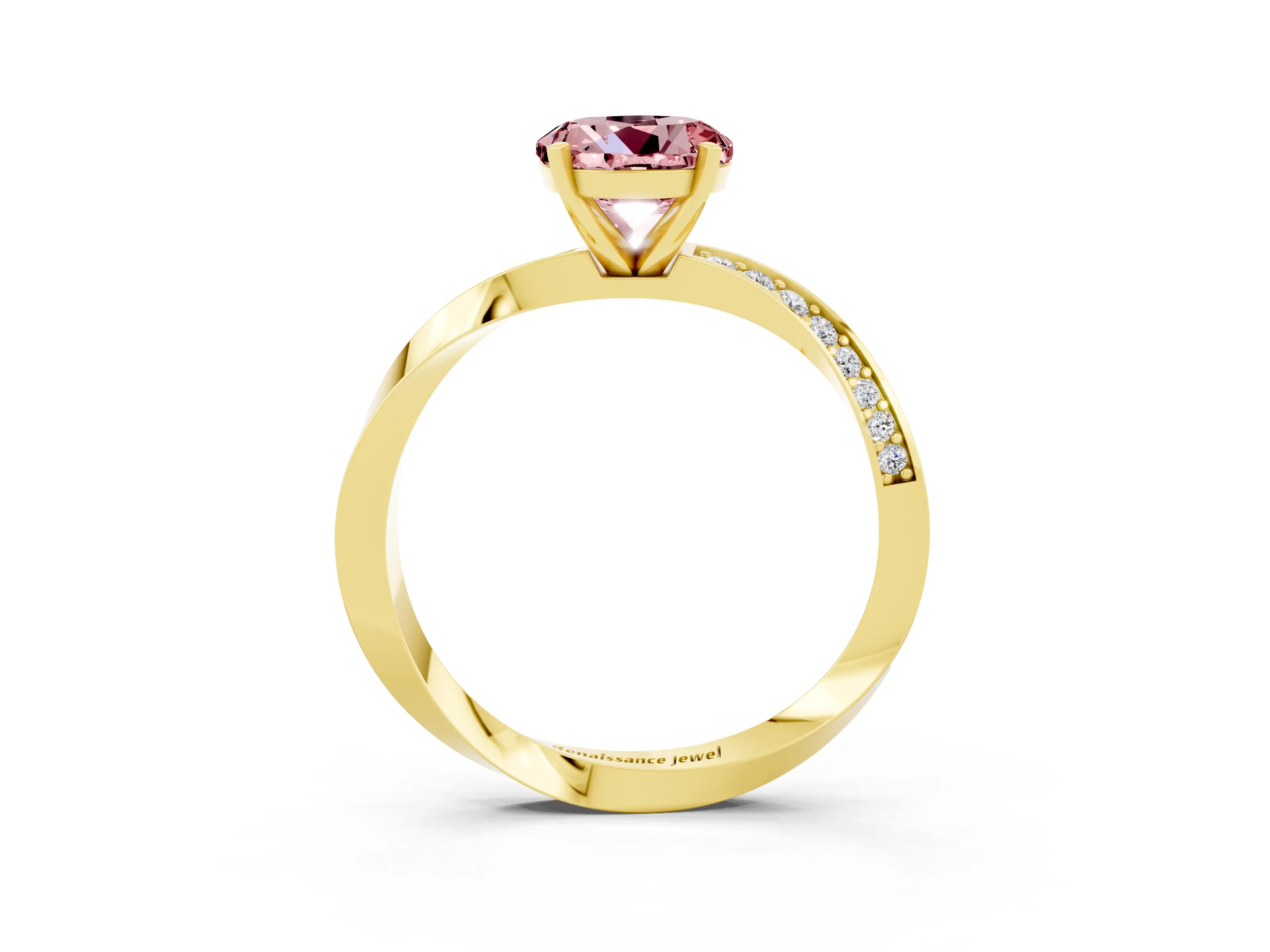 Yellow gold Round Cut Morganite Engagement Ring with Side Stone Accents and Four-Prong Setting_30