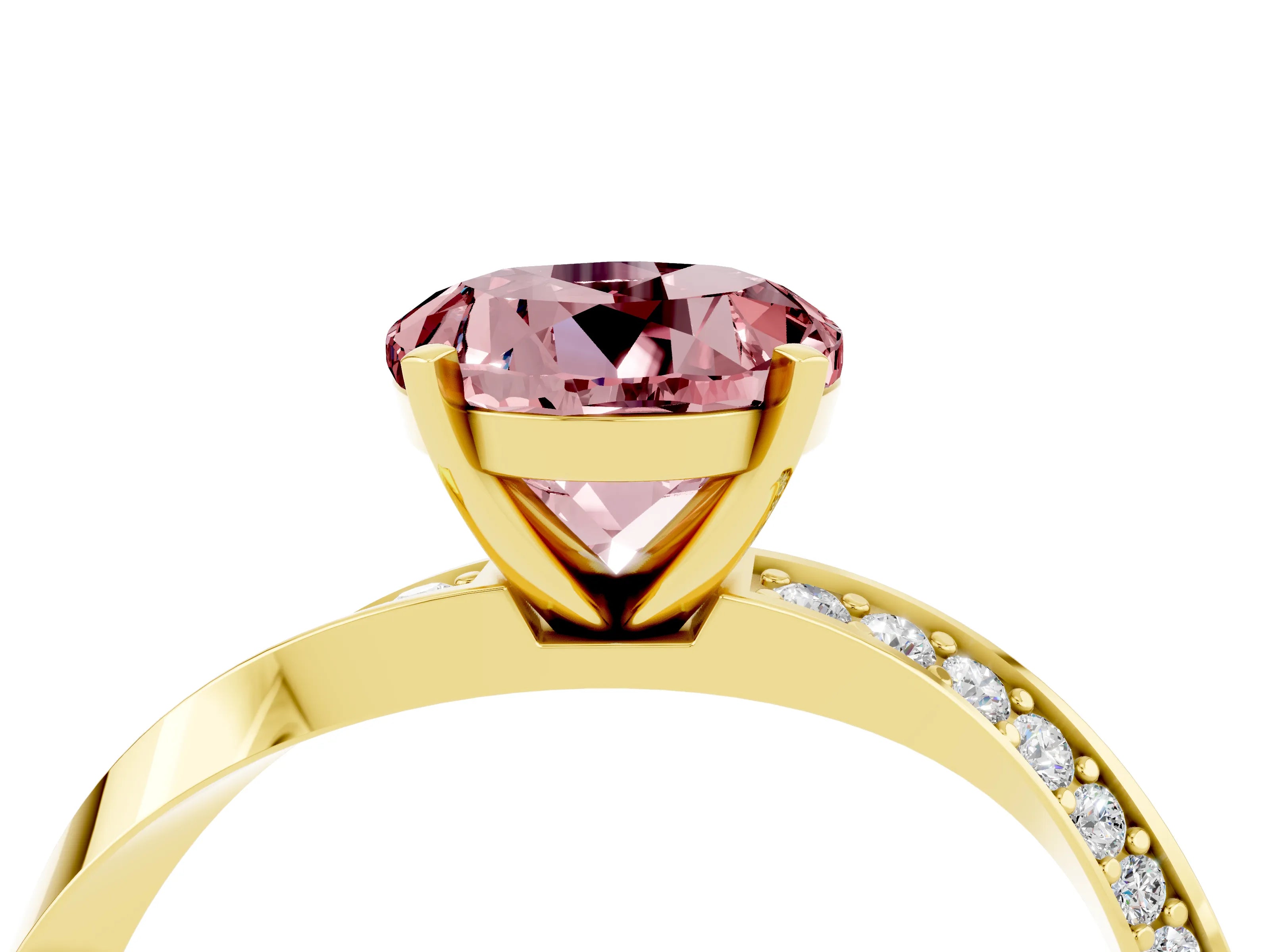 Yellow gold Round Cut Morganite Engagement Ring with Side Stone Accents and Four-Prong Setting_31