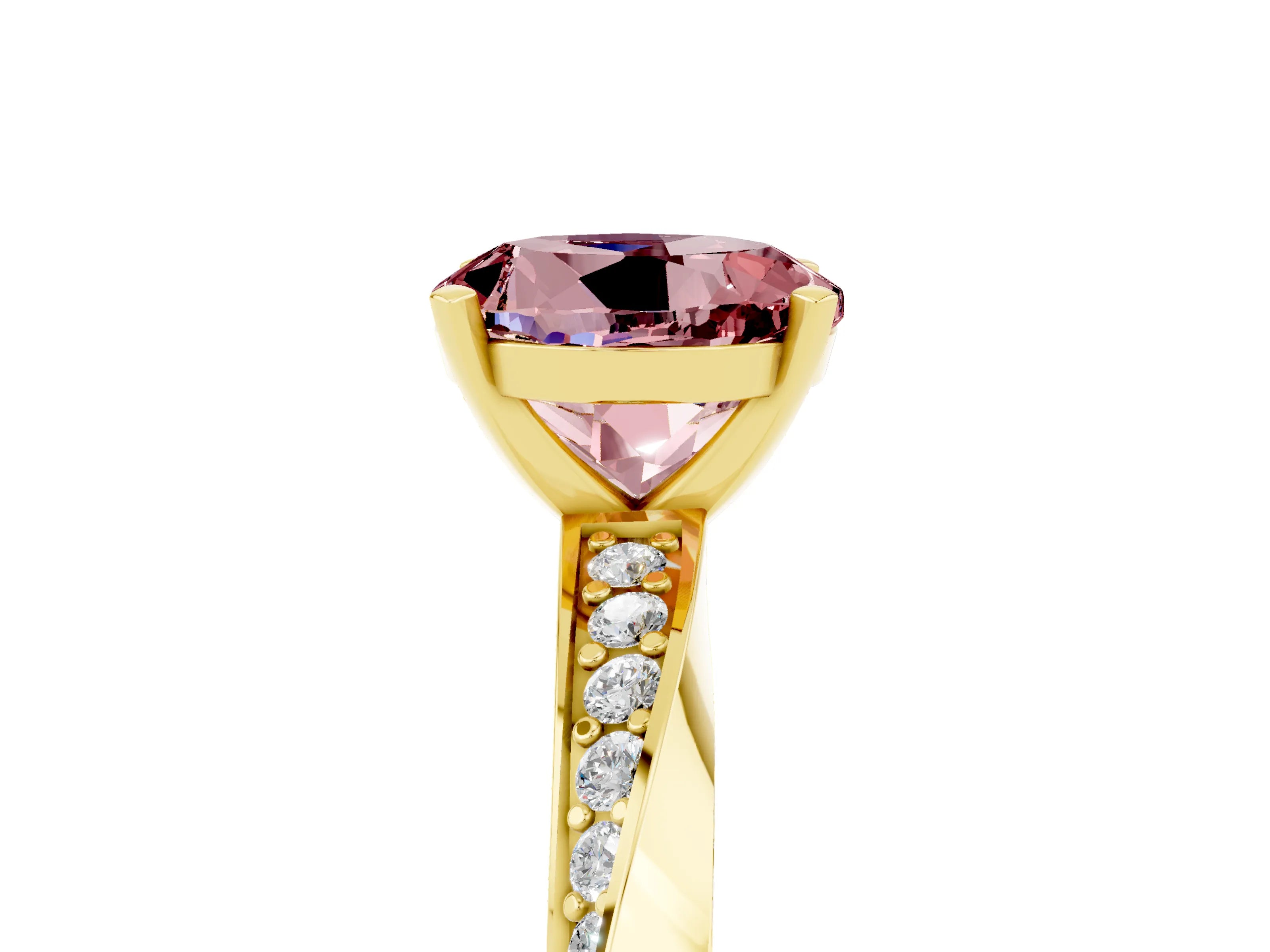 Yellow gold Round Cut Morganite Engagement Ring with Side Stone Accents and Four-Prong Setting_32