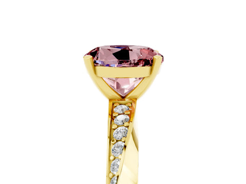 Yellow gold Round Cut Morganite Engagement Ring with Side Stone Accents and Four-Prong Setting_32