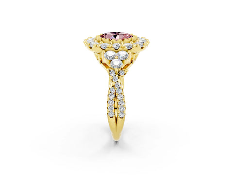 Yellow gold Round Cut Morganite Halo Ring with Pavé Band and Four-Prong Setting_14