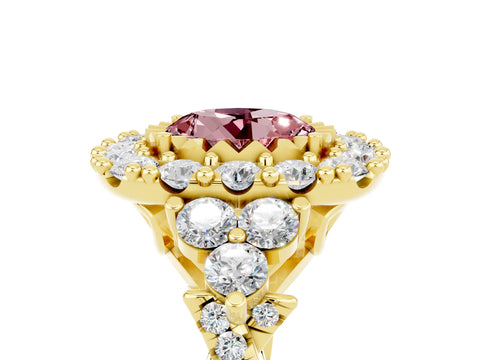 Yellow gold Round Cut Morganite Halo Ring with Pavé Band and Four-Prong Setting_17
