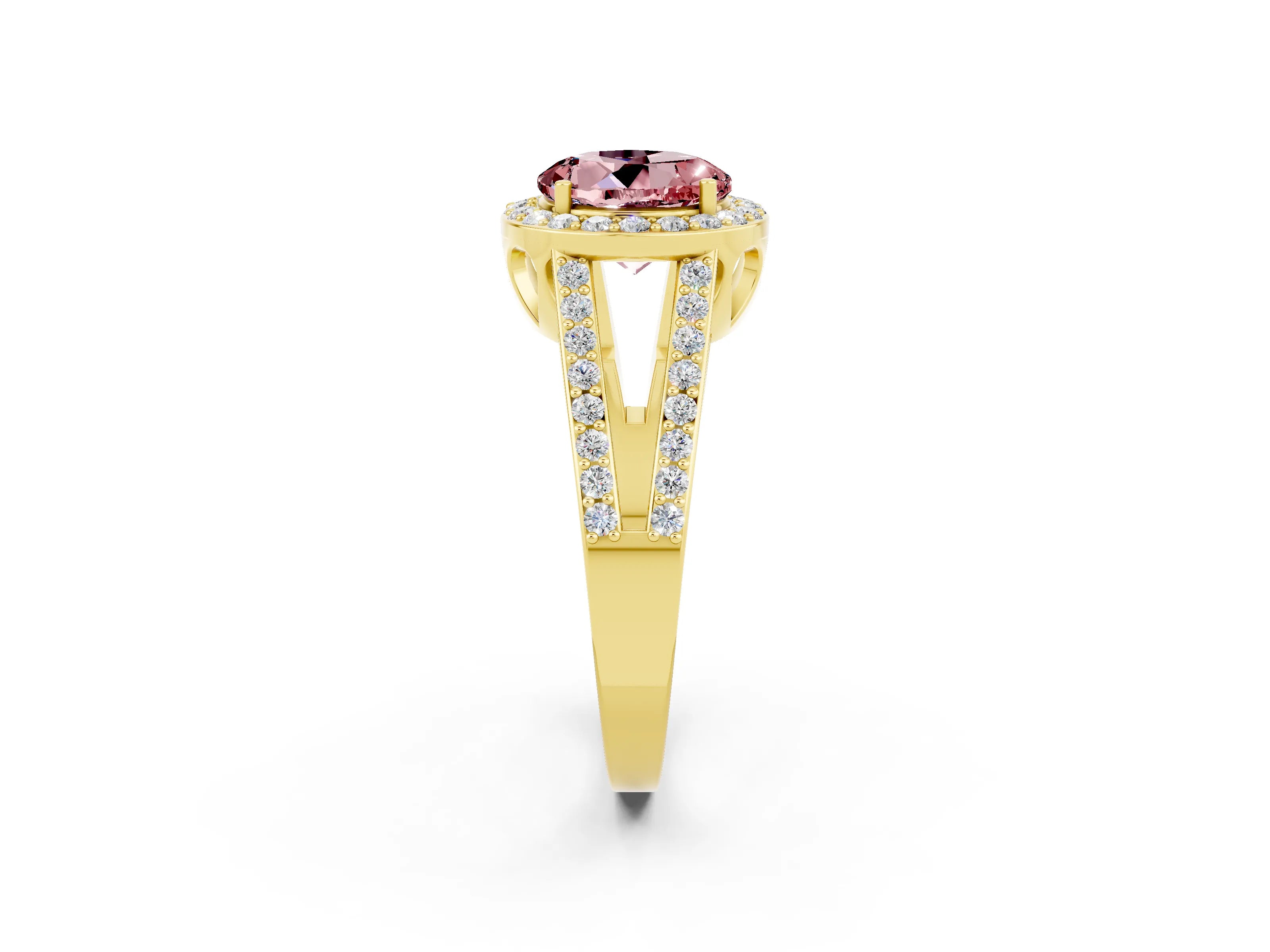 Yellow gold Round Cut Morganite Halo Ring with Split Shank U-Prong Band and Four-Prong Setting_2