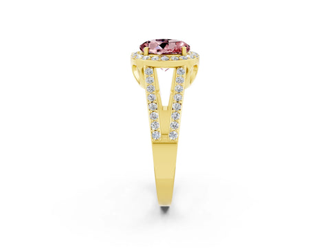 Yellow gold Round Cut Morganite Halo Ring with Split Shank U-Prong Band and Four-Prong Setting_2