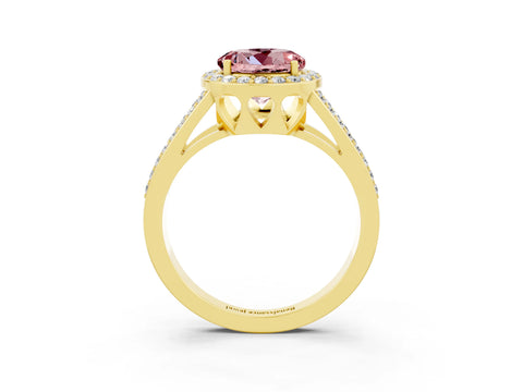 Yellow gold Round Cut Morganite Halo Ring with Split Shank U-Prong Band and Four-Prong Setting_3