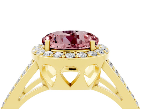 Yellow gold Round Cut Morganite Halo Ring with Split Shank U-Prong Band and Four-Prong Setting_4