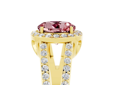 Yellow gold Round Cut Morganite Halo Ring with Split Shank U-Prong Band and Four-Prong Setting_5