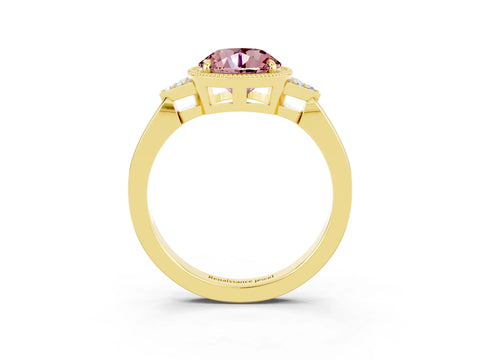 Yellow gold Round Cut Morganite Halo Ring with Tapered Band and Four-Prong Setting_3