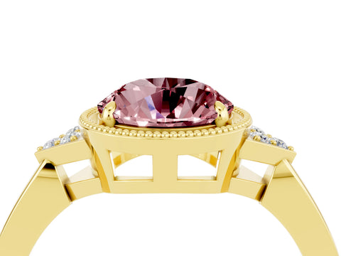 Yellow gold Round Cut Morganite Halo Ring with Tapered Band and Four-Prong Setting_4