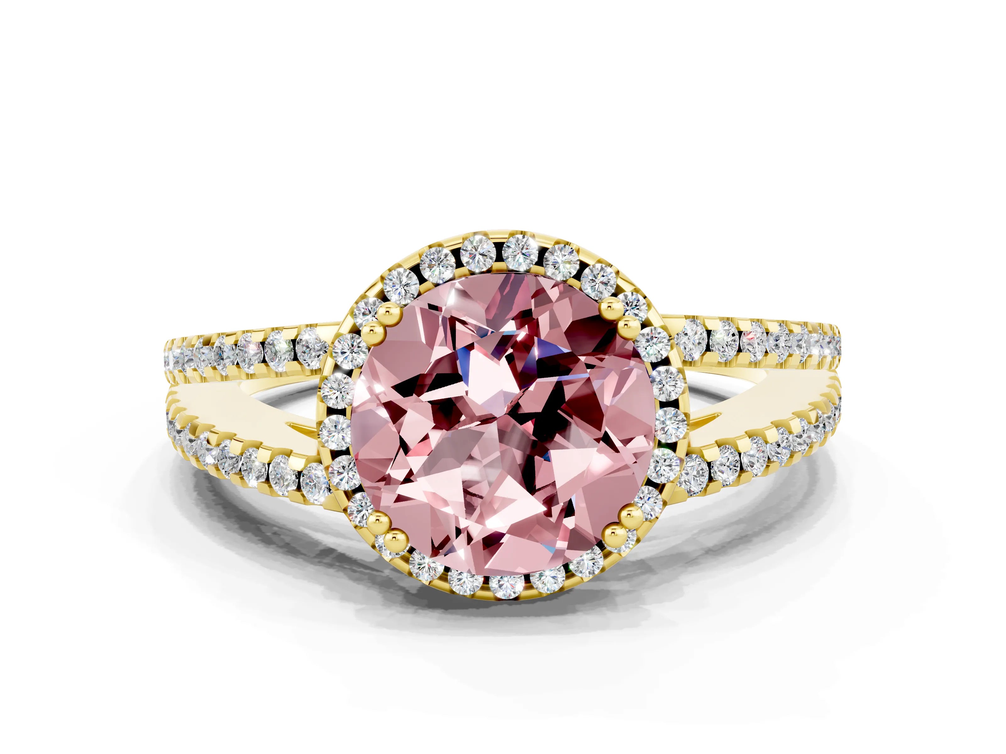 Yellow gold Round Cut Morganite Halo Split Shank Engagement Ring_12