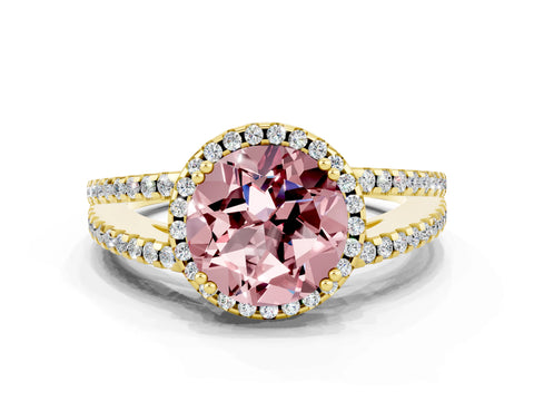 Yellow gold Round Cut Morganite Halo Split Shank Engagement Ring_12