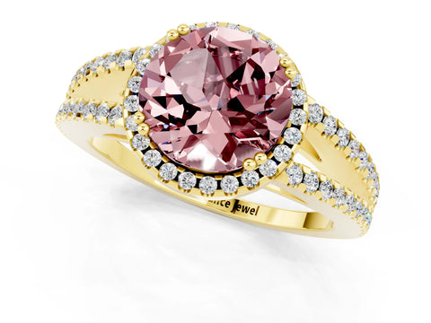 Yellow gold Round Cut Morganite Halo Split Shank Engagement Ring_13