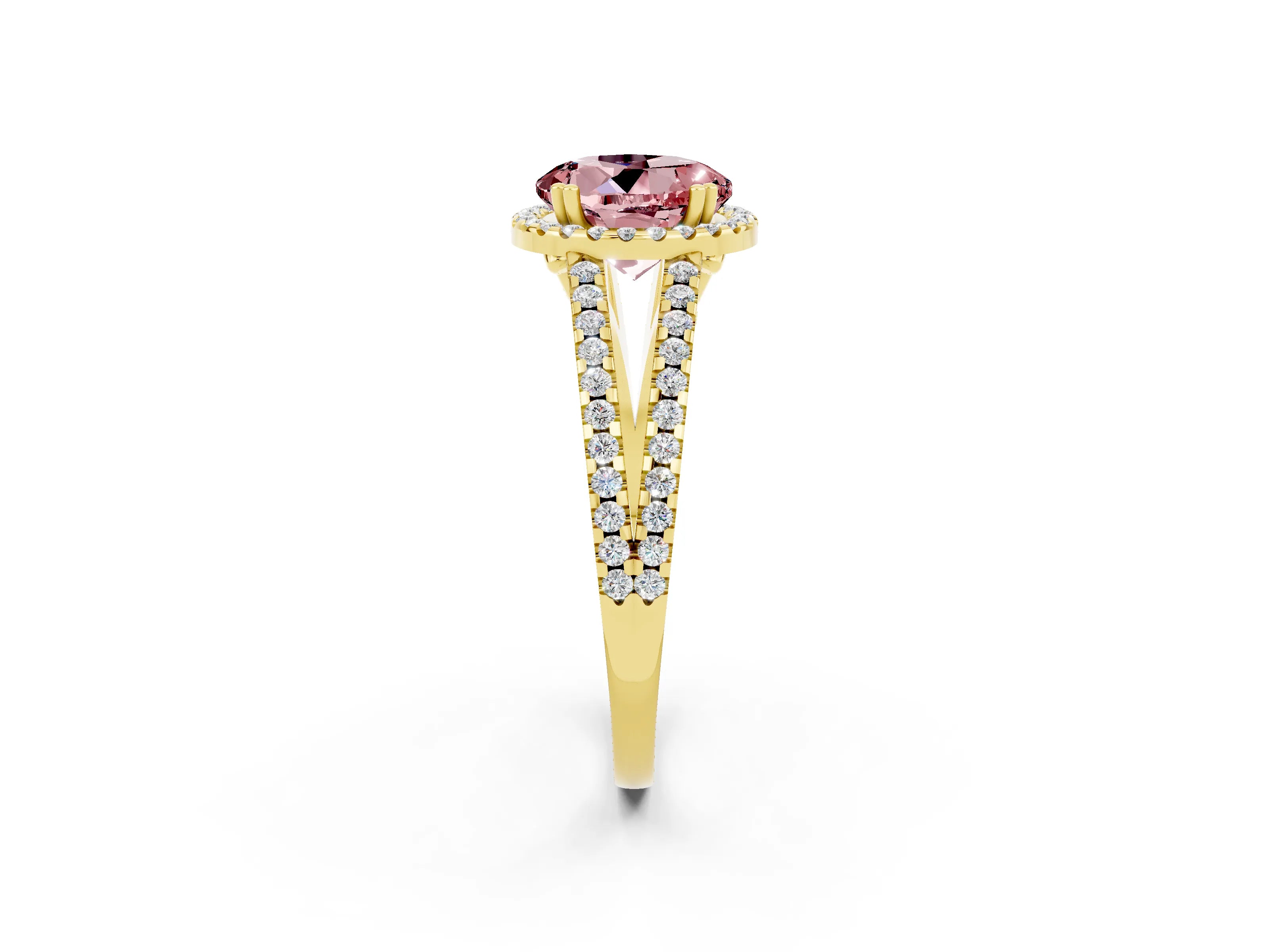 Yellow gold Round Cut Morganite Halo Split Shank Engagement Ring_14