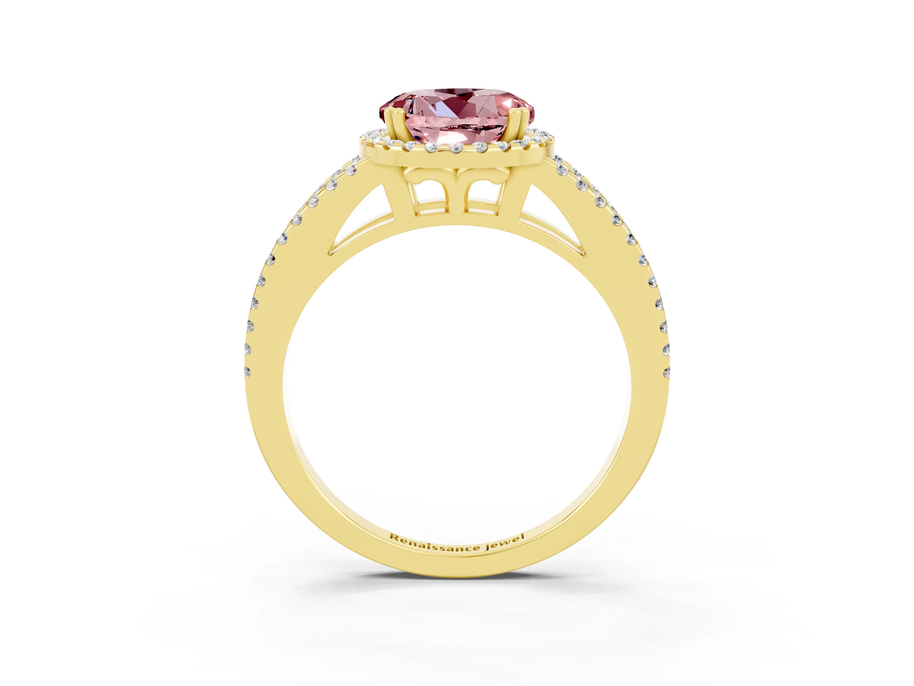Yellow gold Round Cut Morganite Halo Split Shank Engagement Ring_15