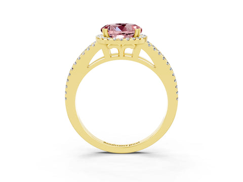 Yellow gold Round Cut Morganite Halo Split Shank Engagement Ring_15