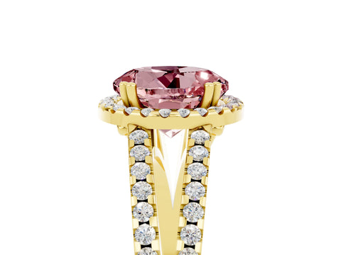 Yellow gold Round Cut Morganite Halo Split Shank Engagement Ring_17